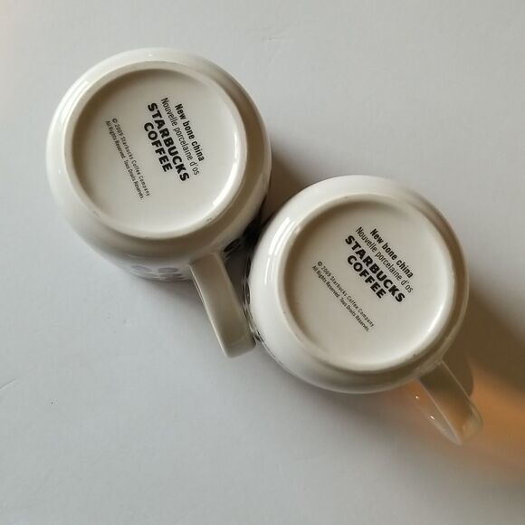 2009 Starbucks New Bone China Collectable Ceramic Coffee Bean Mug Set of 2 - Picture 3 of 5